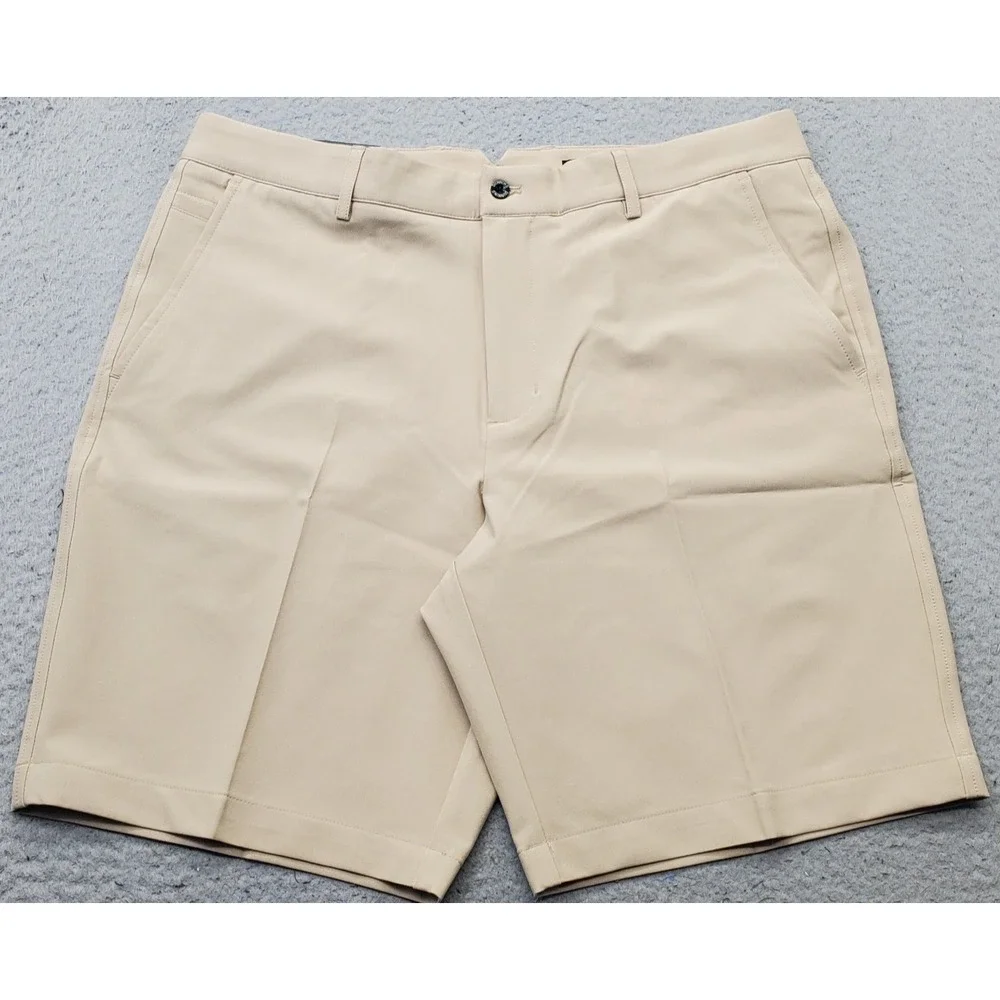 Dunning Golf Shorts Mens 35 Tan Player Fit Woven Performance Stretch Flat Front